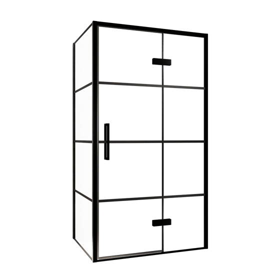 Balmani Senses Design douchecabine met rechtse draaideur en vaste zijwand, 100 x 100 cm, Lined, Zwarte profielen
