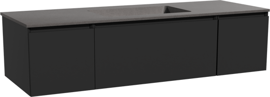 Storke Edge zwevend badmeubel 145 x 52 cm mat zwart met Scuro enkele wastafel in kwarts mat zwart