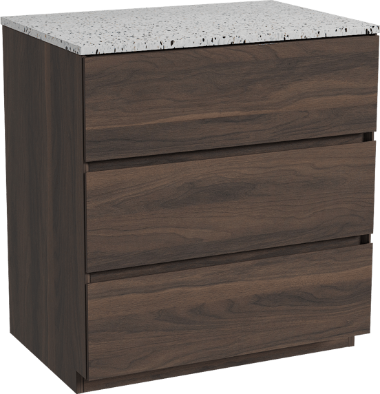 Storke Edge meuble salle de bains à poser 75 x 52 cm noyer avec Tavola tablette simple en blanc/noir mat terrazzo