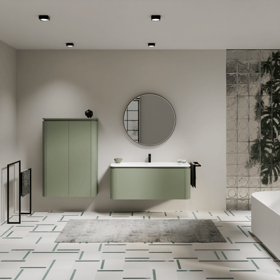 Balmani Moon zwevend badkamerkast saliegroen 90 x 32 x 130 cm