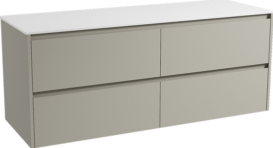 Storke Seda zwevend badmeubel 150 x 52 cm zijdegrijs met Tavola enkel of dubbel wastafelblad in solid surface mat wit