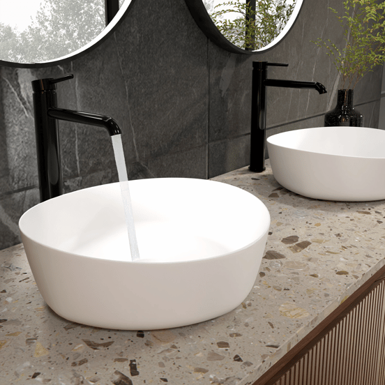 Blaufoss Round robinet de lavabo surélevé Noir Brillant