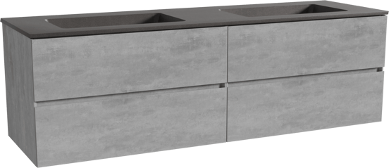 Storke Edge meuble salle de bains suspendu 170 x 52 cm béton gris foncé avec Scuro double vasque en quartz noir mat