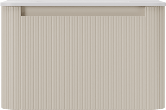 Storke Soft zwevend badmeubel 80 x 46 cm Sand mat met Kera Soft enkele wastafel in porselein mat wit, Verticale symmetrische rechte ribbel