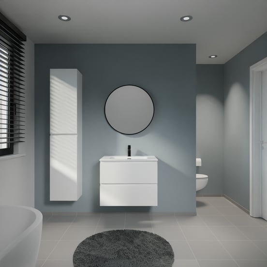 Linie Lado meuble salle de bains suspendu 70 x 46 cm blanc mat avec Baro plan simple en porcelaine blanc brillant