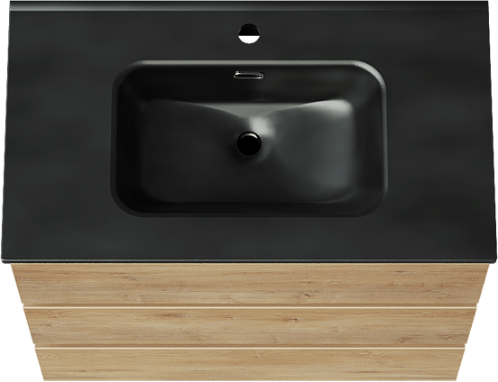 Linie Lado staand badmeubel 80 x 46 cm naturel eiken met Baro enkele wastafel in porselein mat zwart