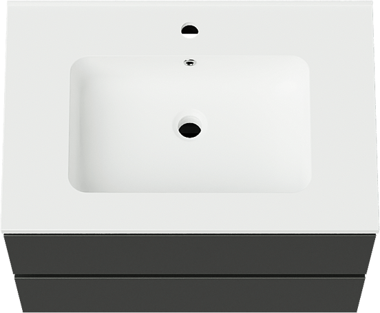 Linie Lado zwevend badmeubel 70 x 46 cm mat zwart met Vano enkele wastafel in composietmarmer mat wit