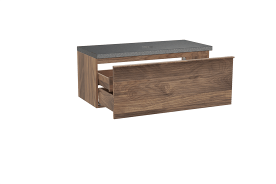 Balmani Forma meuble salle de bains suspendu 120 x 55 cm noyer américain avec Rock tablette simple en granit noir, Nervure gauche symétrique horizontale