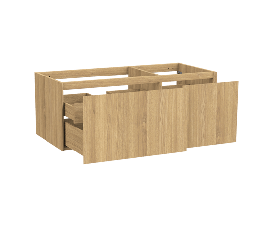 Balmani Idra hängender Waschbeckenunterschrank: 120 x 55 cm, asymmetrisch links, Eiche Natur, Furnierholz, 4 Schubladen