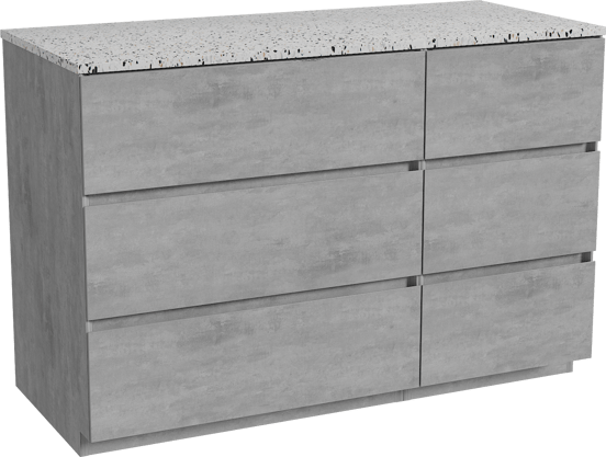 Storke Edge freistehendes Möbelstück Set: 120 x 52 cm, Beton dunkelgrau, mit Tavola Einzel- oder Doppel Waschtischplatte, Terrazzo in Weiß/Schwarz matt