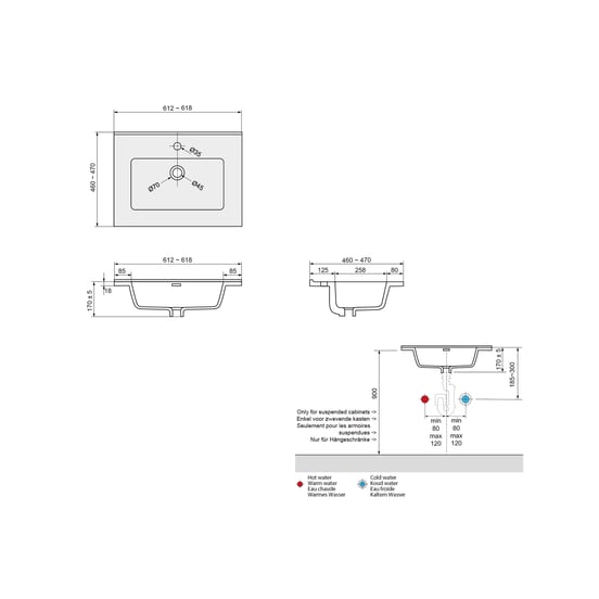 Linie Baro plan simple porcelaine blanc mat 60 x 46 cm