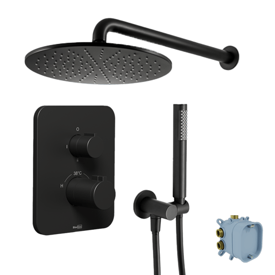 Blaufoss Smartbox Softline Duschsystem: Unterputz, Runder Duschkopf, 30 cm, Schwarz Matt