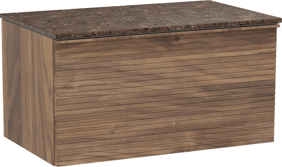 Balmani Forma meuble salle de bains suspendu 90 x 55 cm noyer américain avec Stretto tablette simple en marbre dark emperador, Nervure droite symétrique horizontale