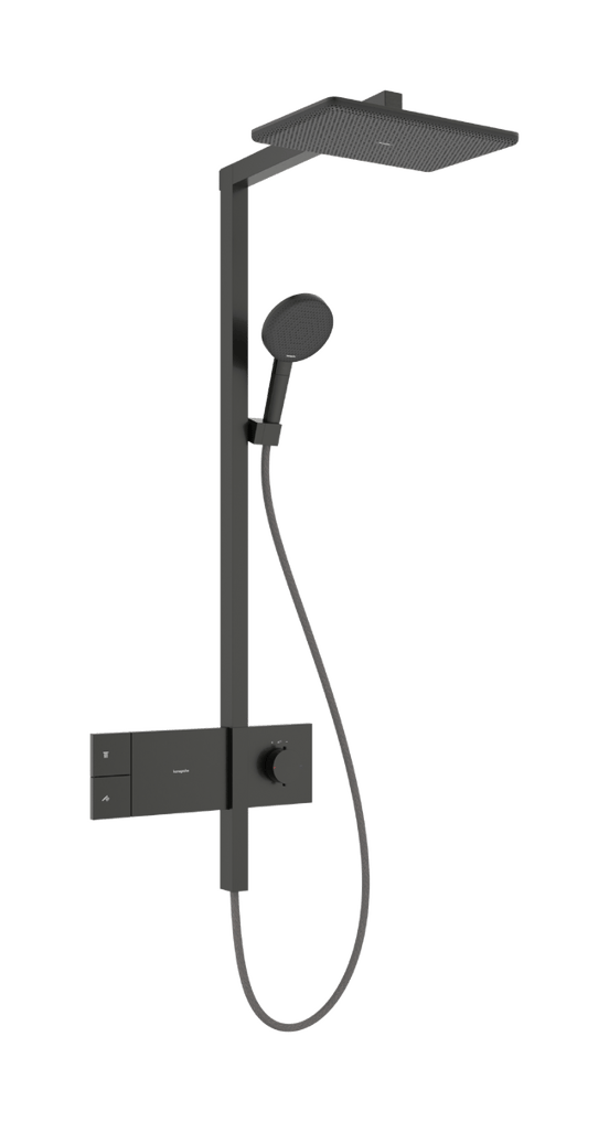 Hansgrohe Raindance Alive Q Showerpipe Duschsystem 210/340 1jet mit Ecosmart Showerselect Comfort, Brushed Black Chrome