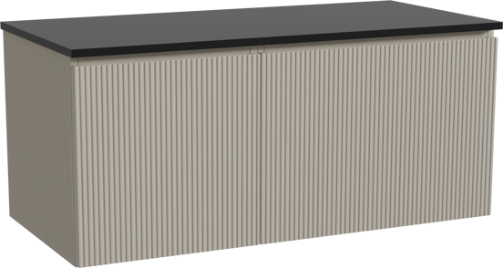 Storke Ribs zwevend badmeubel 110 x 52 cm zijdegrijs met Panton enkel wastafelblad in gepoedercoate mdf mat zwart, Verticale symmetrische rechte ribbel