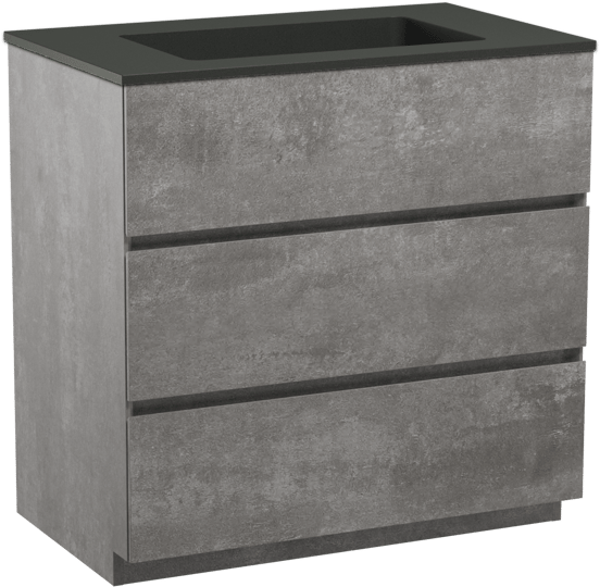 Storke Edge stehendes Badmöbel-Set, 85 x 52 cm, Beton dunkelgrau, mit Scuro Einzelwaschtisch in mattem Quarz