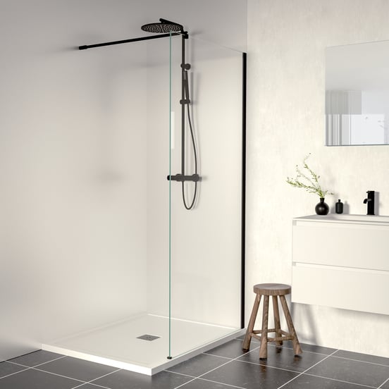 Linie Walk-In Walk-In Dusche: 100 x 200 cm, Klarglas, Schwarzes Profil, matt