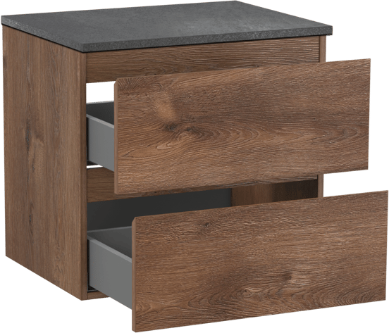 Linie Lado meuble salle de bains suspendu 60 x 46 cm chêne brun avec Lado tablette simple en mélaminé ardoise gris