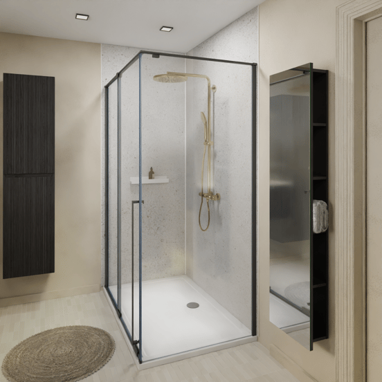 Storke Badhochschrank: Hängend, Offen mit Spiegel, Schwarz matt, 36 x 16 x 154 cm