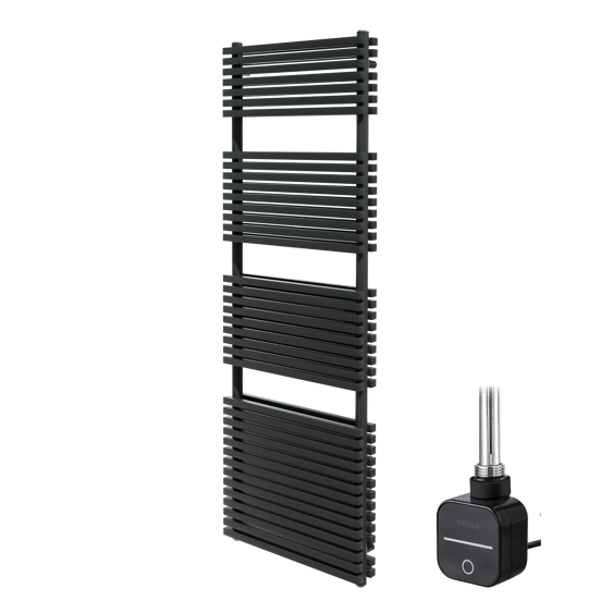 Vipera Vesuvio Doppel Handtuchheizkörper 60 x 180 cm Elektrische Heizung Schwarz matt Seiten- und Mittelanschluss 1500W, inkl. Widerstand