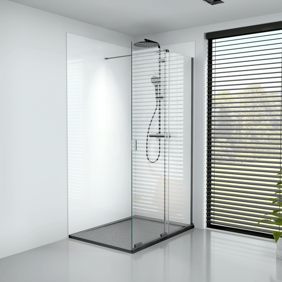 Balmani Move douche à l'italienne avec panneau coulissant 120 x 200 cm verre transparent profil noir mat