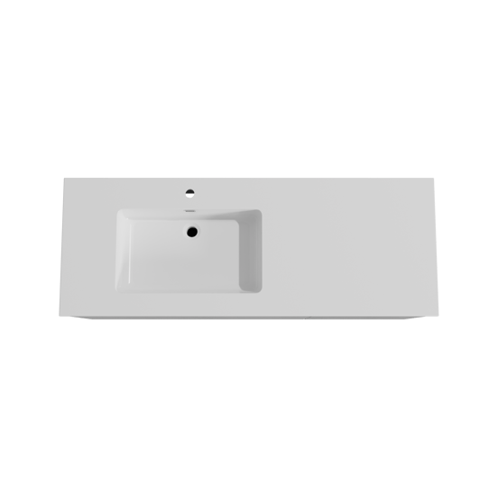 Storke Edge meuble salle de bains suspendu 140 x 52 cm béton gris foncé avec Diva plan vasque asymétrique à gauche en marbre composite blanc brillant