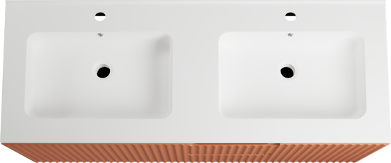 Linie Ribbo zwevend badmeubel 120 x 46 cm cotto met Vano dubbele wastafel in composietmarmer mat wit, Verticale symmetrische ronde ribbel