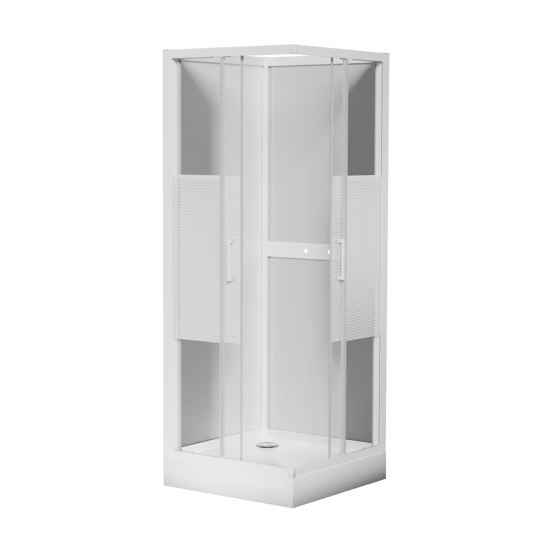 Luca Varess Talan douchecabine met schuifdeuren 80 x 80 cm helder glas met mat gestreepte strook glanzend wit profiel