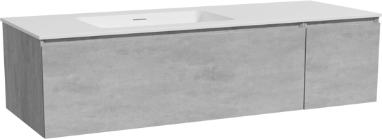 Storke Edge zwevend badmeubel 140 x 52 cm beton donkergrijs met Mata asymmetrisch linkse wastafel in solid surface mat wit