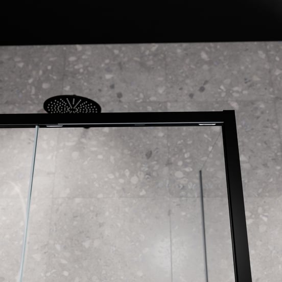 Balmani Senses Design douchecabine met linkse schuifdeur en vaste zijwand, 140 x 90 cm, Helder glas, Mat zwart profielen, met coating