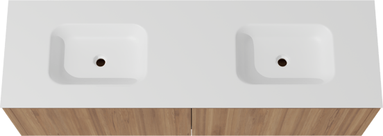 Balmani Eclips hängendes Möbelstück Set: 180 x 55 cm, Teak, mit Tablo Arcato Doppelwaschtisch Solid Surface Weiβ matt