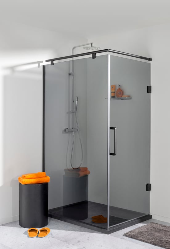 Balmani Modular inloopdouche met deur 120 x 200 cm rookglas mat zwart profiel