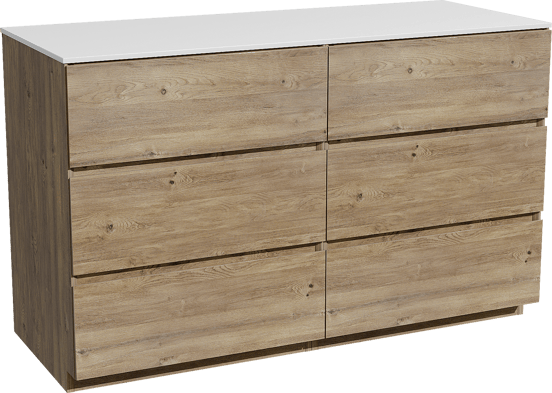 Storke Edge staand badmeubel 130 x 52 cm ruw eiken met Tavola enkel of dubbel wastafelblad in solid surface mat wit