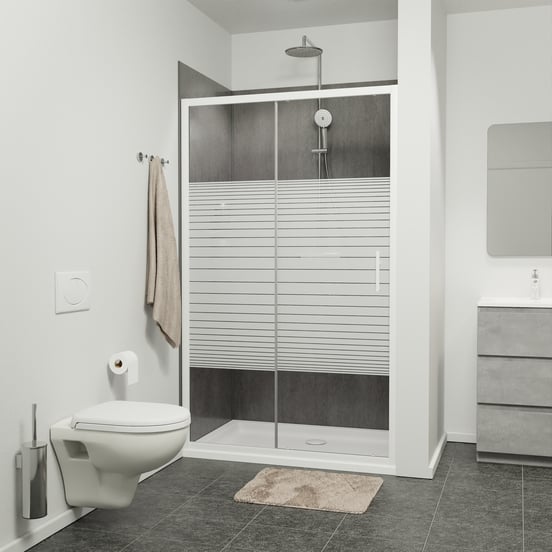 SanyOne Anton porte coulissante 120 cm x 190 cm verre À rayures profil blanc brillant