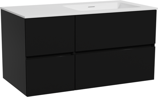 Storke Edge zwevend badmeubel 100 x 52 cm mat zwart met Mata asymmetrisch rechtse wastafel in solid surface mat wit