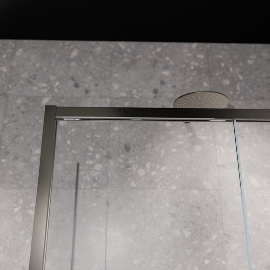 Balmani Senses Design douchehoek met rechtse schuifdeur en vaste zijwand, 120 x 90 cm, Helder glas, Brushed GunMetal profielen, met coating