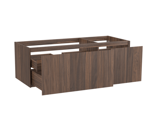 Balmani Fila hängender Waschbeckenunterschrank: 135 x 55 cm, asymmetrisch links, Nussbaum, Furnierholz, 4 Schubladen