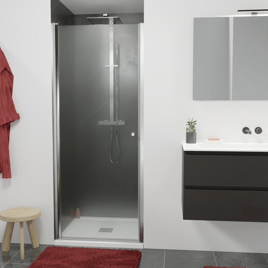 Luca Varess Kuresa porte pivotante 85 x 200 cm verre transparent profil chrome brillant