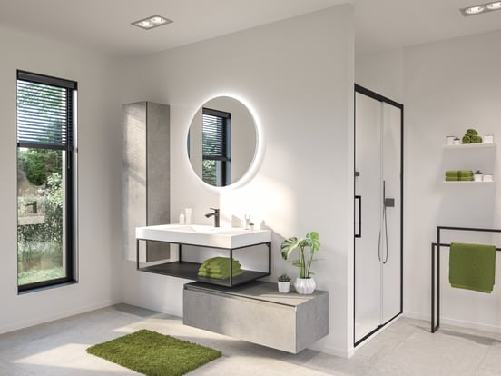 Storke Edge Modulo hängender Waschbeckenunterschrank: 105 x 48 cm, Beton dunkelgrau, 1 Schublade