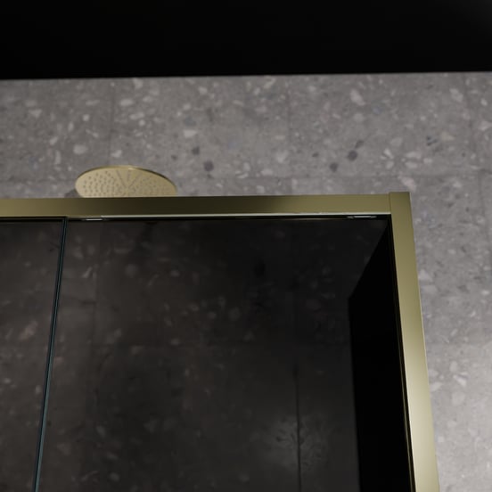 Balmani Senses Design douchehoek met linkse schuifdeur en vaste zijwand, 120 x 90 cm, Rookglas, Brushed Champagne Gold profielen