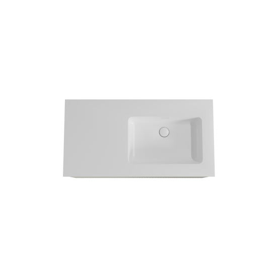 Storke Ribs zwevend badmeubel 100 x 52 cm zijdegrijs met Mata asymmetrisch rechtse wastafel in solid surface mat wit, Verticale symmetrische rechte ribbel