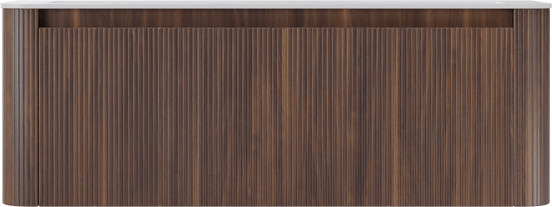 Storke Soft meuble salle de bains suspendu 140 x 46 cm noyer avec Mata Soft double vasque en Solid Surface blanc mat, Nervure droite symétrique verticale