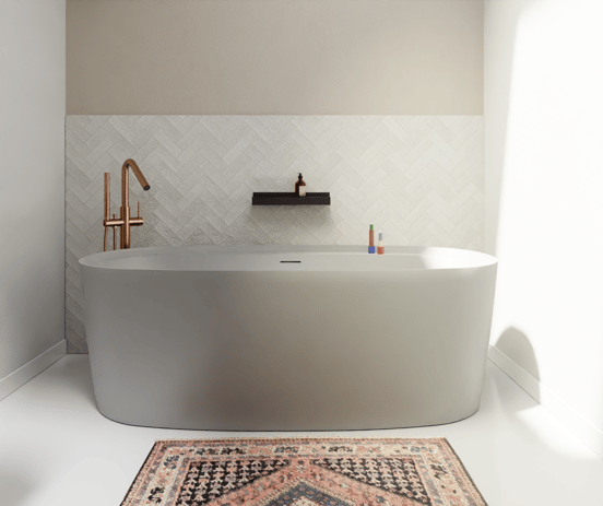 Luca Varess Sutilo ovale baignoire îlot 170 x 80 cm acrylique grise avec tablette intégrée