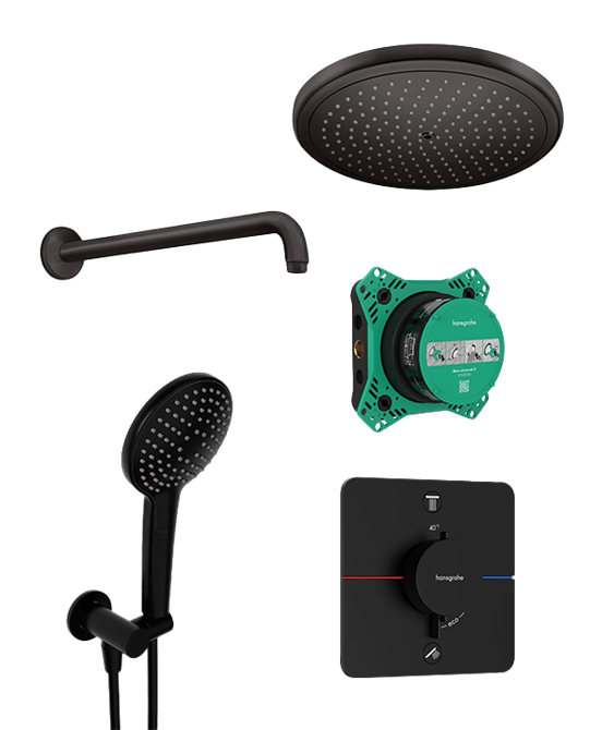 Hansgrohe Showerselect Comfort_Q robinet thermostatique Colonne de douche de pluie encastré avec douche de tête Ø28cm Noir Mat