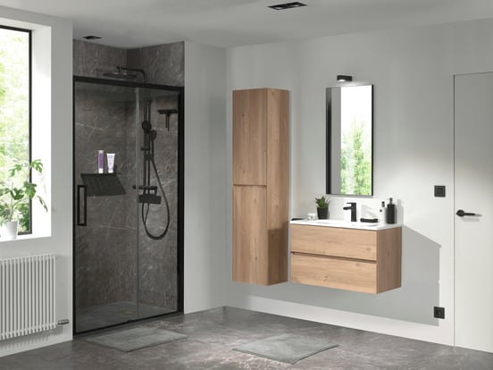 Storke Edge zwevende wastafelonderkast 80 x 40 cm ruw eiken 2 lades