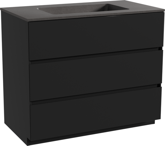 Storke Edge staand badmeubel 95 x 52 cm mat zwart met Scuro enkele wastafel in kwarts mat zwart