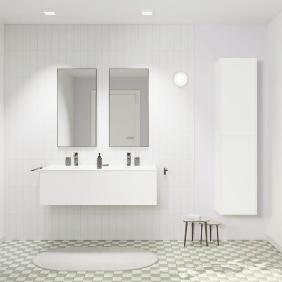 Storke Edge zwevend badmeubel 120 x 52 cm mat wit met Mata dubbele wastafel in solid surface mat wit