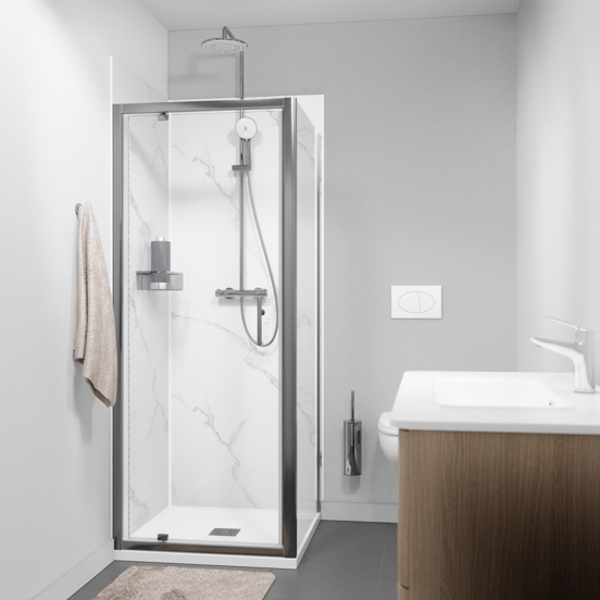 Linie Cadiz douche draaideur 80 cm x 190 cm Helder glas geborsteld chroom profiel