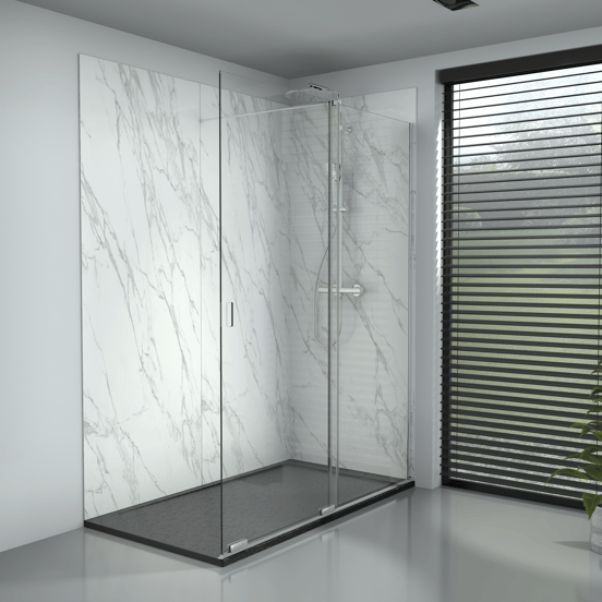 Balmani Move Slide douche à l'italienne avec panneau coulissant 160 x 200 cm verre transparent profil chrome