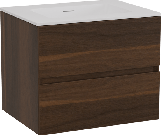 Storke Edge hängendes Möbelstück Set: 60 x 46 cm, Nussbaum, mit Mata Einzelwaschtisch, Solid Surface Weiß matt